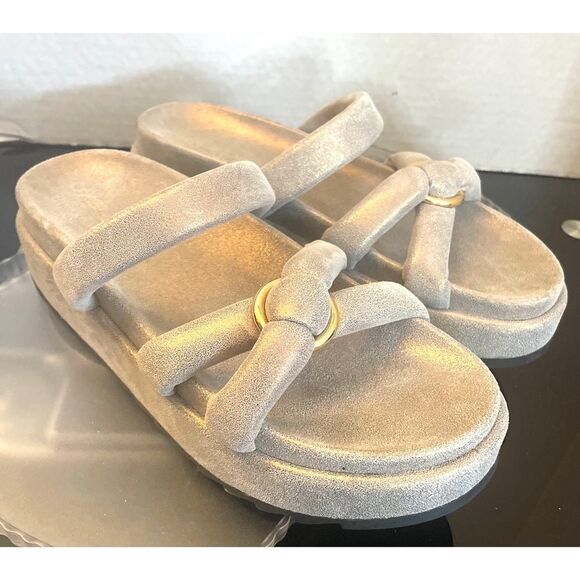 J/Slides Elegant Women's Sandals in Gold Leather Slip On Suze 9 - Picture 2 of 10